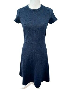 J. McLaughlin Navy Jacquard Short Sleeve Midi Dress XS